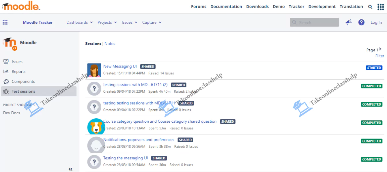 Image showing Moodle test session page
