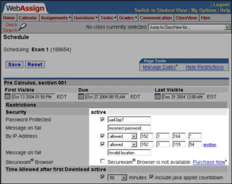 WebAssign portal image shows the proctoring mechanism