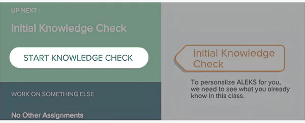 The portal image highlights the ALEKS knowledge check and gives its details 